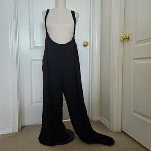 Final Touch Washed Woven Solid Suspender Style Jumpsuit Small